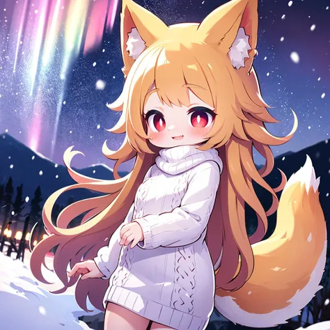 anime girl with long hair and a white dress standing in the snow