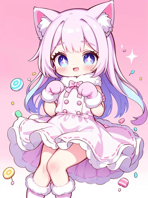 a cartoon image of a girl with a cat ears and a dress