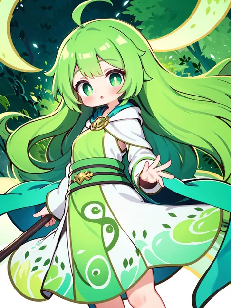 a cartoon image of a woman with long green hair and a green dress