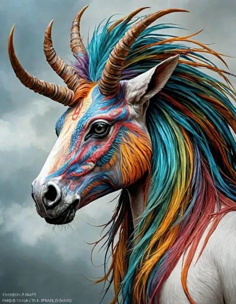 A breathtakingly lifelike painting captures the essence of a fantastical creature with vibrant, colorful hair and a striking, otherworldly face. This stunning character portrait is a masterpiece of fantasy art, boasting an 8K ultra-realistic quality that w...