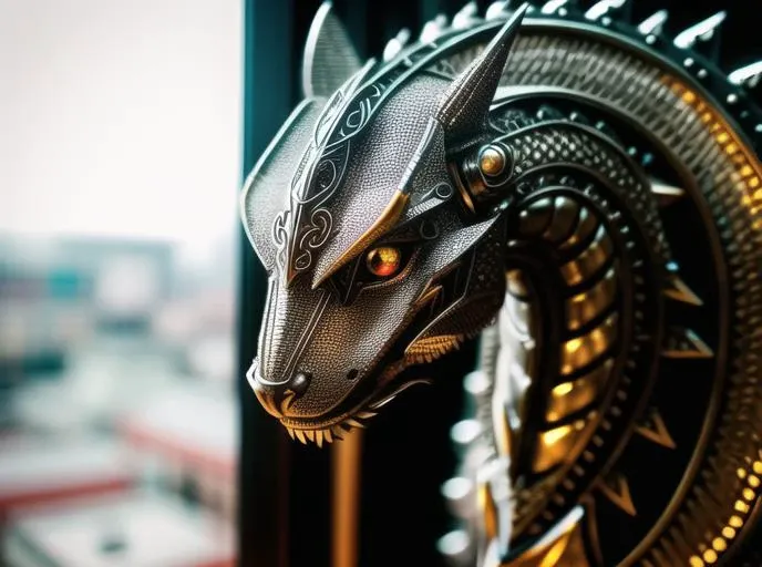 a cute dragon made out of metal, (cyborg:1.1), ([tail | detailed wire]:1.3), (intricate details), hdr, (intricate details, hyperdetailed:1.2), cinematic shot, vignette, centered