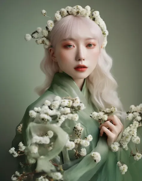 a commercial photo portrait of instagram model, the Ethereal Portraits, fashionable 2020s Japanese girl, detailed skin texture, 16yo girl, hyper real photo, , Albinism and Heterochromia by Bella Kotak, girly portrait in studio shoots, Albina Albina, Femini...