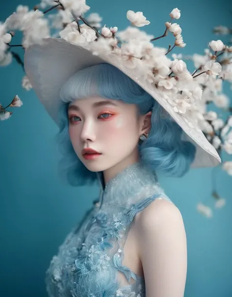 a commercial photo portrait of instagram model, the Ethereal Portraits, fashionable 2020s Japanese girl, detailed skin texture, 16yo girl, hyper real photo, , Albinism and Heterochromia by Bella Kotak, girly portrait in studio shoots, Albina Albina, Femini...