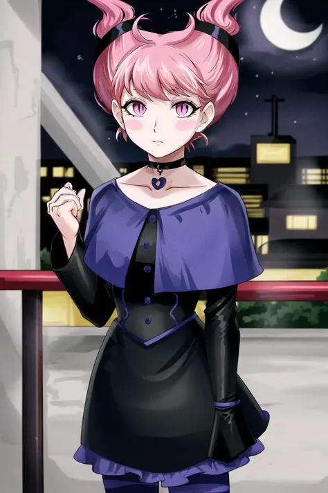 ((best quality)), ((highly detailed)), masterpiece, detailed face, beautiful face, (detailed eyes, deep eyes), (1girl), cowboy shot, <lora:JinxTT:.8>, Jinx, pink hair, pink eyes, <lora:slit-pupils:1>, snake eyes, ((grey skin, colored skin)), blush stickers...