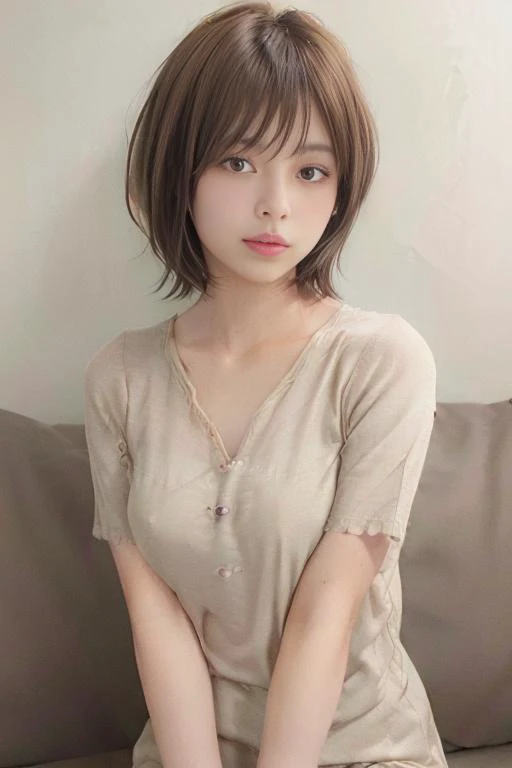 (1girl), (best quality), (masterpiece), (high resolution), (intricate details), (photorealistic), (cinematic light) <lora:SBobHaircut:0.8>
solo, realistic, brown hair, short hair, lips, shirt, brown eyes, simple background, looking at viewer