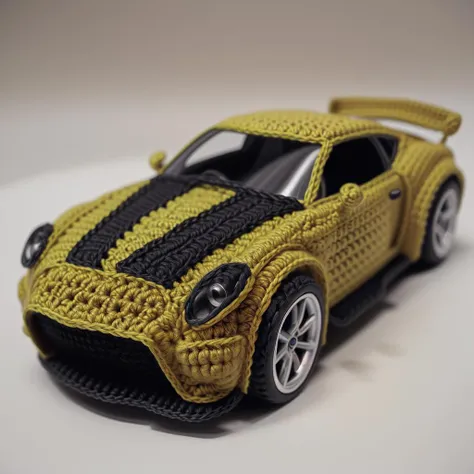 <lora:knitting:0.9> crochet figure, sports car