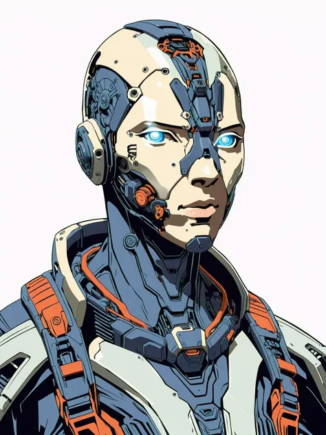 graphical anime portrait of A cybernetic mercenary, part-human, part-machine:1.5, in a futuristic dystopia:1.5, with cyber-enhanced limbs:1.5, a cold, calculating expression:1.5, and a tumultuous past:1.5., Post-human , <lora:Fusion_Graphic_SDXL:1>