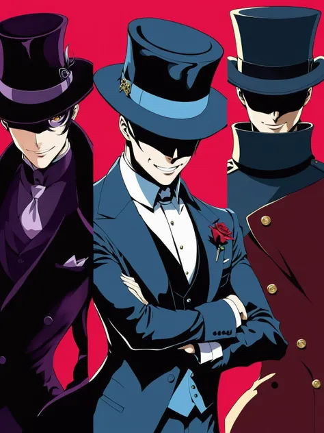 graphical anime portrait of A charismatic and charming phantom thief, in the midst of a daring heist:1.4, with a dashing grin:1.4, dressed in a suave attire:1.4, a twinkle of mischief in their eye:1.4, and a reputation for stealing hearts:1.4., Virtual , <...