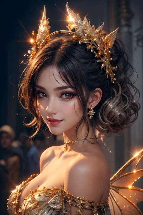 1girl,(bright red lips,blush,powder blusher:0.5),eyelash,black hair,(half updo:0.3),messy hair,make up,beautifully detailed big round dark brown eyes,double eyelid,supermodel,detailed skin,(smile,parted lips),looking at viewer,
huge breasts,off shoulder,(c...