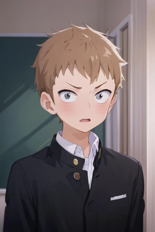 masterpiece, best quality, high quality, 1boy, solo, male focus, looking at viewer, upper body, <lora:shou_adachi:0.78>, shou_adachi, brown hair, , school uniform