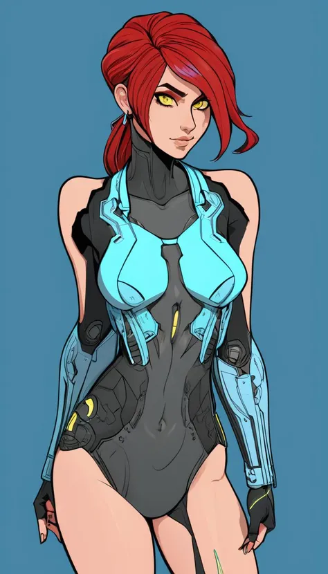 Indie game art,(rvb agent Carolina, (reimagined in a cyberpunk universe), (cyberpunk style), (cyberpunk outfit), (punk hair), augmentation, (cyberpunk), cybernetics, glowing neon lights, cinematic scene, hero view, action pose, beautiful 8k, detailed backg...