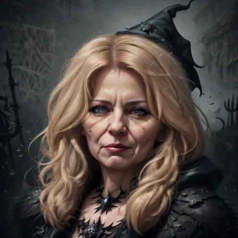 <lora:ZuzanaCaputova:.95>, Portrait of ZuzanaCaputova as an evil witch, gritty grimdark