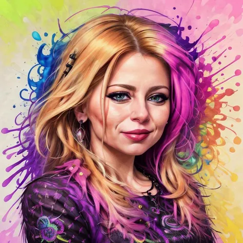 <lora:ZuzanaCaputova:0.90>, Portrait of ZuzanaCaputova as a punker, psychedelic colors