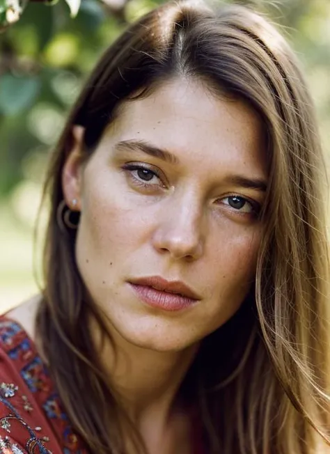 A stunning intricate color close up portrait of (sks woman:1) , wearing Boho maxi skirt and lace blouse, epic character composition, sharp focus, natural lighting, subsurface scattering, f2, 35mm, film grain, , by Dorothea Lange, <lora:locon_leaseydoux_v1_...