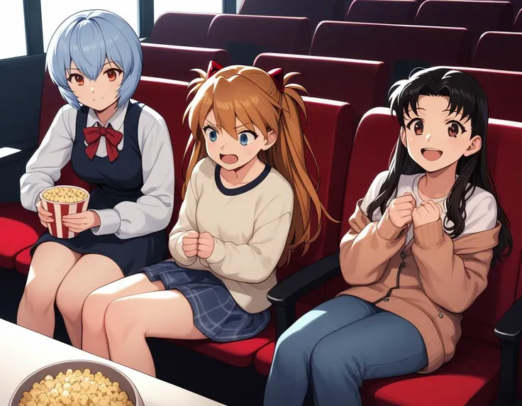 score_9, score_8, score_7, source_anime,
rating_safe,
3girls, movie theater, sitting, dark, indoors
BREAK
ayanami rei, smirk, popcorn
BREAK
souryuu asuka langley, shouting, looking at another
BREAK
katsuragi misato, laughing