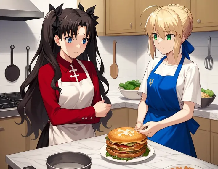 score_9, score_8, score_7, source_anime,
rating_safe,
2girls, kitchen, apron, sweatdrop, busy, worried
BREAK
tohsaka rin
BREAK
artoria pendragon (fate), saber