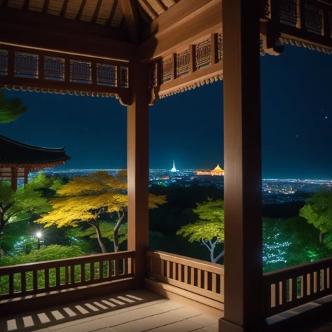 indoors, landscape of a (Tashkent:1.2) from inside of a Kiyomizu-dera Temple, it is Quaint and Organic, at Nighttime, Berlin Secession, Depth of field 100mm, nature