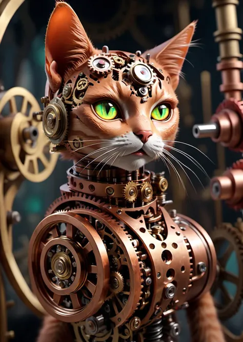 /ONE FOR ALL, imagine in (((epic-Ultra-HD-details, epic-Ultra-HD-detailed-details, epic-Ultra-HD-highlights, lit, physically-realistic))) 
full body Photo of a cat, entire made of clockwork, realistic detailed gears and levers, mechanical marvel, copper co...