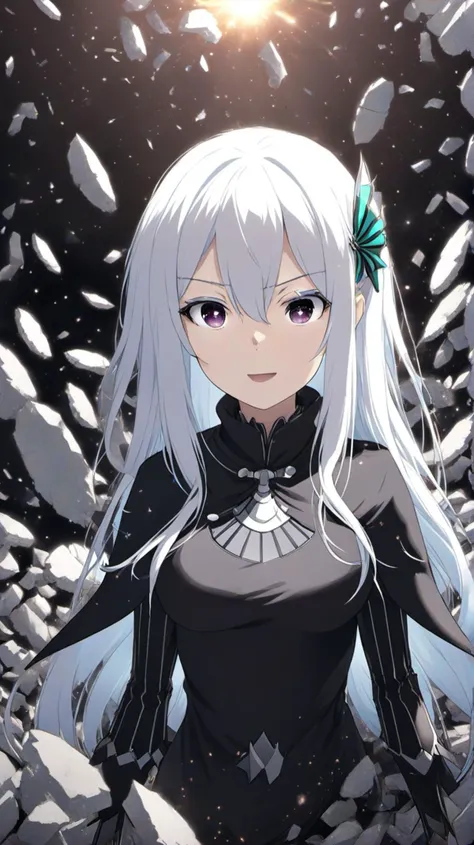 <lora:Anime Enhancer XL V2:.5> <lora:Echidna:1>1girl, echidna_rezero, , echidna_rezero at the heart of a collapsing singularity, debris orbiting around her as she controls the chaos