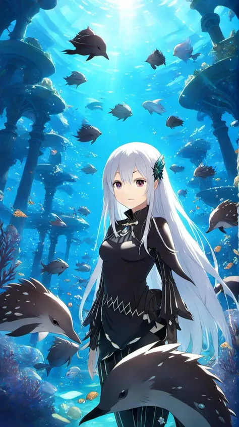 <lora:anime enhancer xl v2:.5> <lora:echidna:1>1girl, echidna_rezero, , echidna_rezero in a mythical underwater city, surrounded...