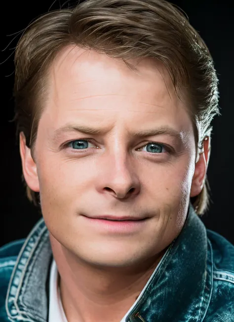 a close up of a man with a denim jacket on