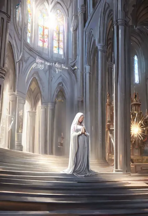 full body of virgin mary in a church with a holy light emanating from her body by wlop and greg rutkowski, in digital art illustration style. hyper detailed, smooth, sharp focus, trending on artstation, 4k