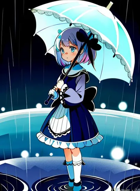 1girl,
standing, water drop, rain, Cinematic lighting,Lavender fields,
hand holding umbrella
 <lora:rainydays:0.7>