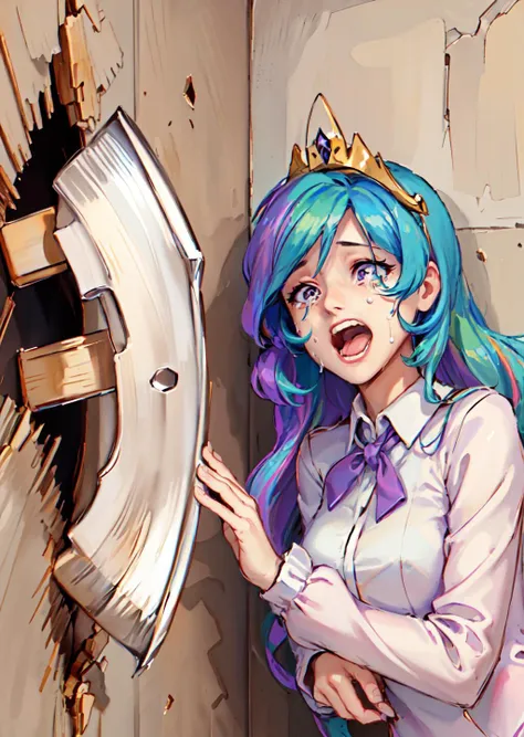 anime girl with blue hair and a crown on her head