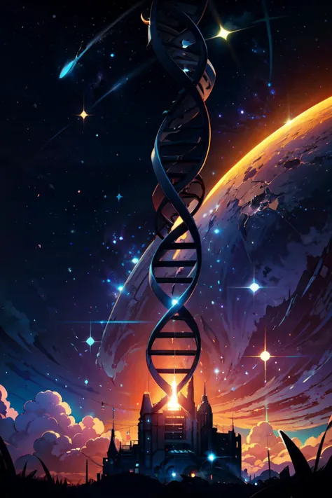 a picture of a science themed poster with a spiral staircase