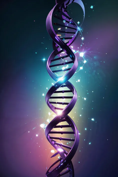 a 3d illustration of a double - stranded dna strand with glowing lights