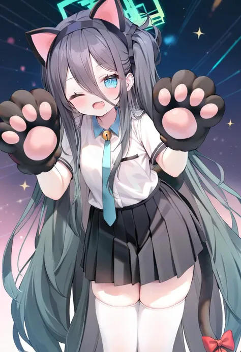 masterpiece, best quality, <lora:caoxl_ani31_lokr_v2233:0.95> aris \(blue archive\), 1girl, animal ears, tail, animal hands, sol...