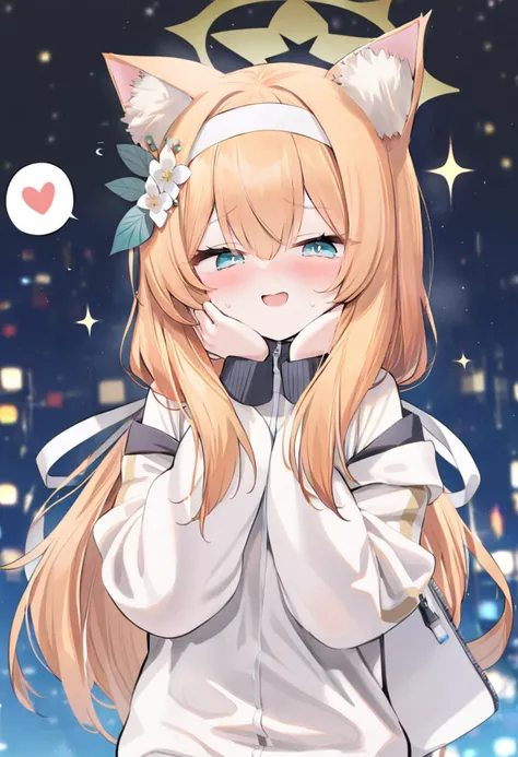 anime girl with long hair and a cat ears and a white shirt