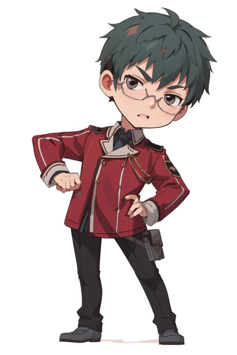 <lora:machisen:1>machisen1, 1boy, red uniform, aged down, chibi, full body,