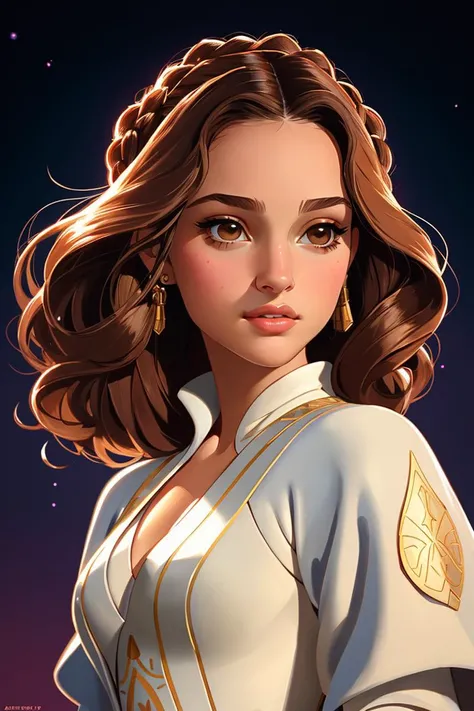 (princess),(Padm Amidala from star wars),Natalie Portman,disney style,cute girl,full shot body, most beautiful artwork in the world, professional majestic oil painting, trending on ArtStation, trending on CGSociety, Intricate, High Detail, Sharp focus, sha...