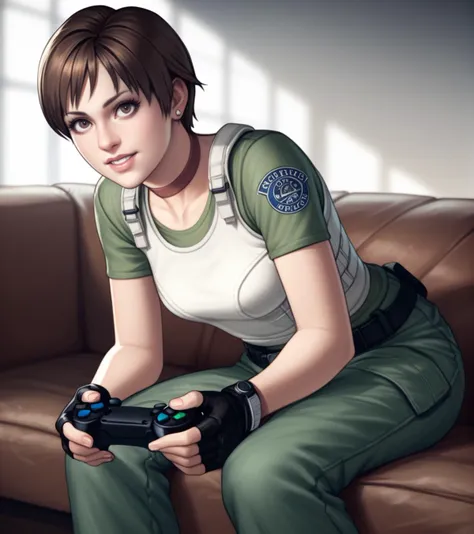 a close up of a person sitting on a couch holding a game controller