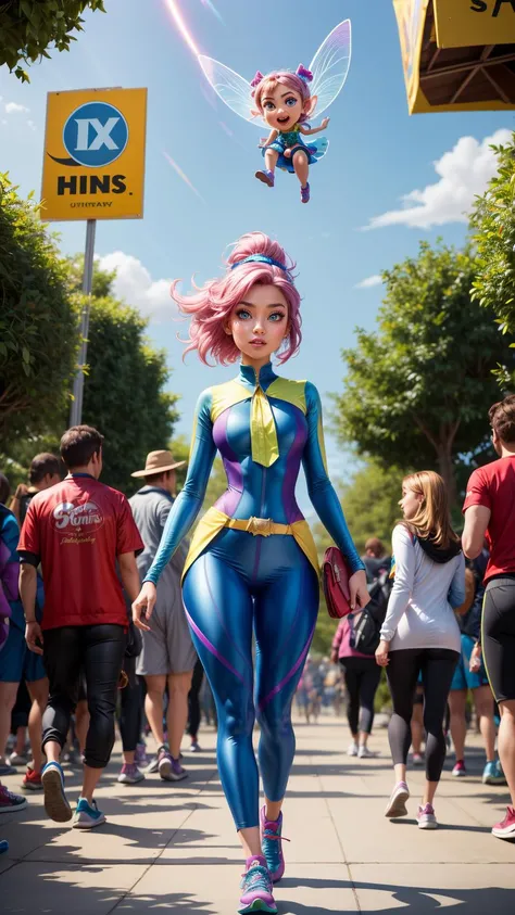 (masterpiece, best quality, highres:1.2), (Pixar CGI Style), (colorful), 
"Imagine a young woman with a slender build, brought to life in the vibrant, Pixar animation style. Her appearance is imaginative and varied, with expressive facial features, divers...