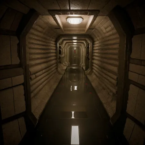 <lora:AlienCorridor:0.8>, AlienCorridor, blood on the walls, creepy lighting, reflecting floor