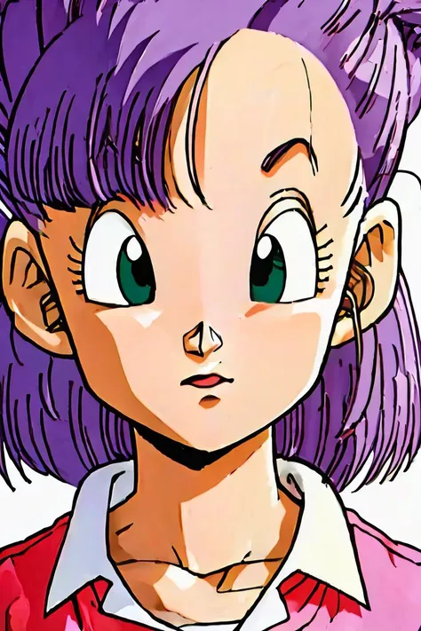 a close up of a cartoon of a girl with purple hair