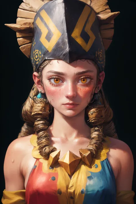 (high quality, best quality, highres, absurdres, sharp focus, 8k uhd, ultra-detailed, masterpiece:1.5), (prehistoric germany, german:1.2), (1girl, adult woman:1), (shaman, wearing shaman costume:1.1), (yellow_eyes, sweaty face:1), (gradient_hair, long_hair...