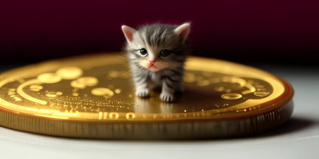 there is a small kitten sitting on top of a coin