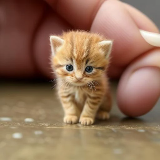 someone is holding a tiny kitten in their hand and it is looking at the camera