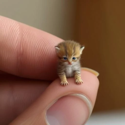 there is a tiny kitten sitting on a finger on a persons thumb