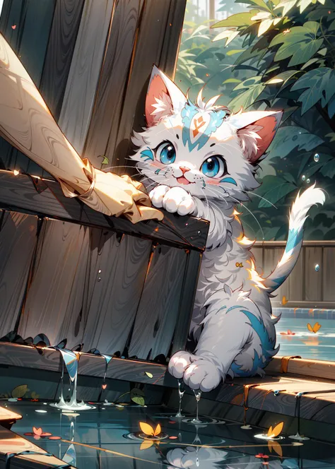 (((masterpiece))), (((best quality))), ((ultra-detailed)), ((official art,extremely detailed CG unity 8k wallpaper)),detailed background,
cat,woods,pool,playing water,animal,animal focus,<lora:cat_20230627113759:.6>,
<lora:add_detail:0.77>