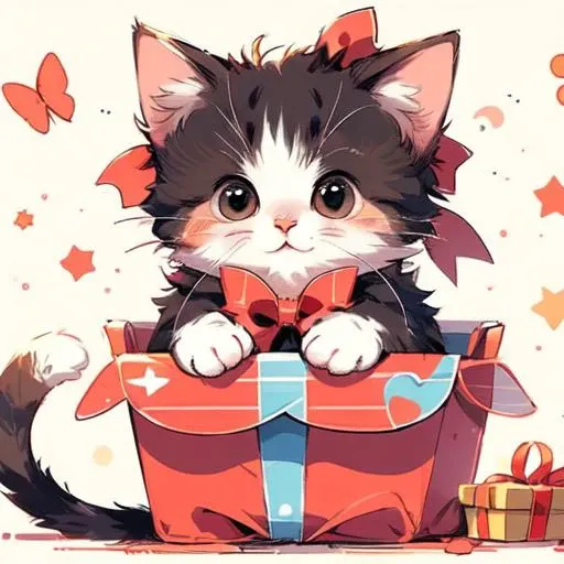 a kitten sitting in a gift box, cat, solo,  <lora:cat_20230627113759:0.8>