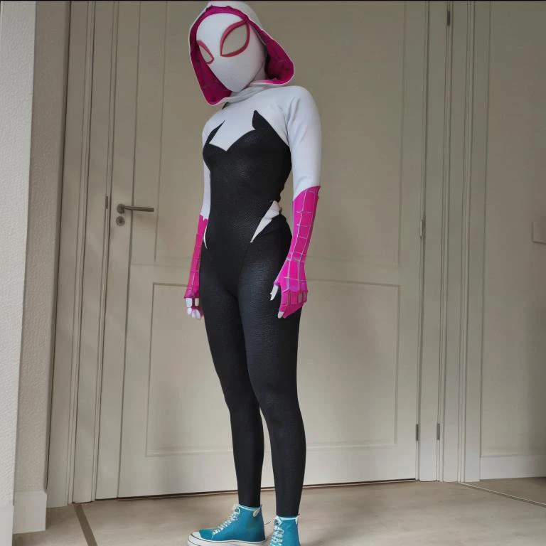 <lora:SpiderGwen-000004:1> , SpiderGwen, 1 girl, mask, alone, looking at viewer, pov, spiderman, costume