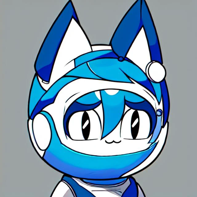 a cartoon cat with a blue and white outfit and a white hat