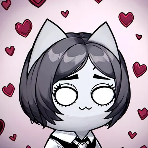 cartoon drawing of a cat girl with a bow and a cat ear