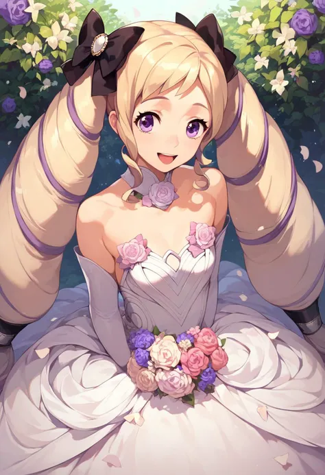 anime girl in a wedding dress with flowers in her hair