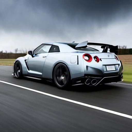 a close up of a silver sports car driving on a road