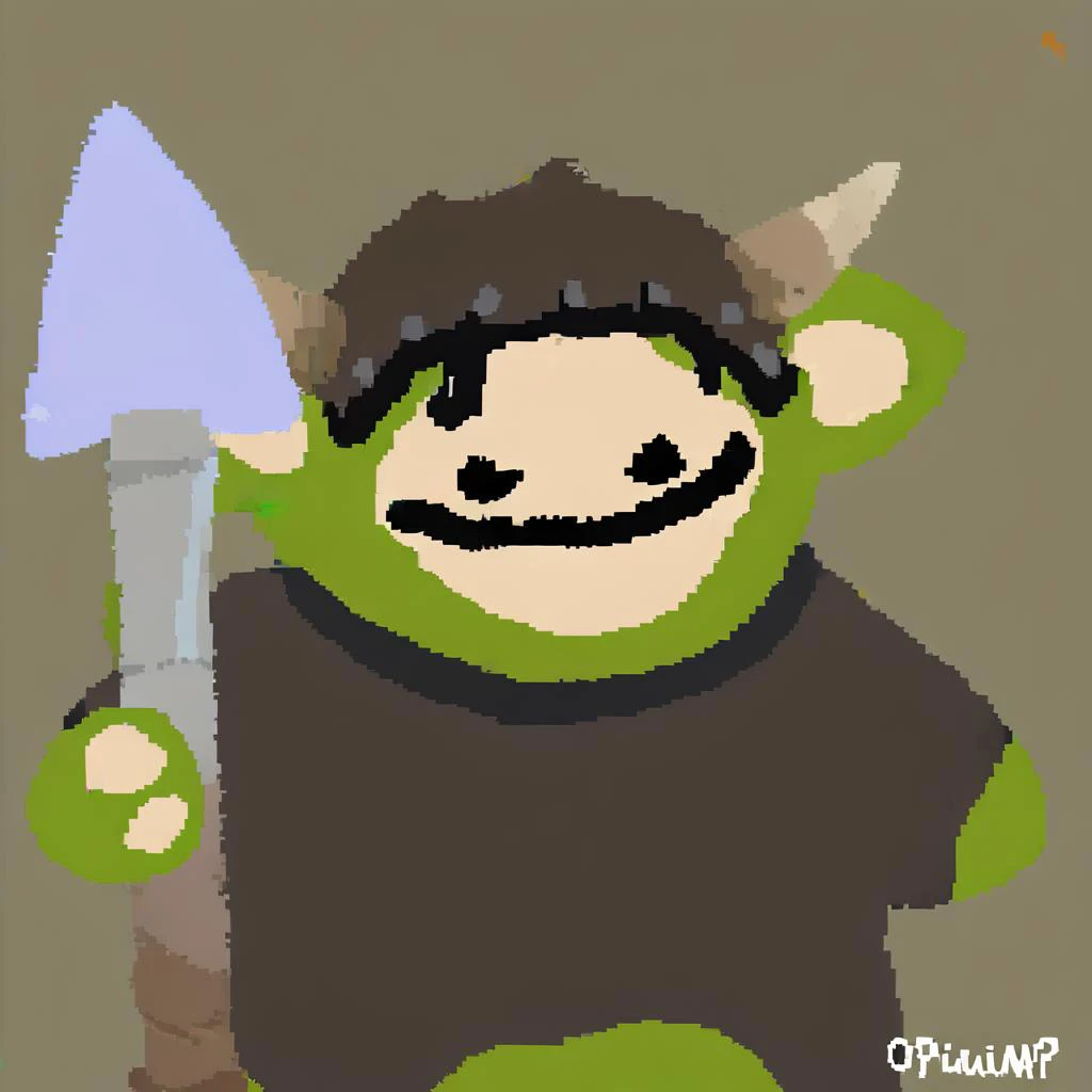 (opiumpup:1.7) dressed as an orc from world of warcraft, ms paint style <lora:OPIUMPUP:1>